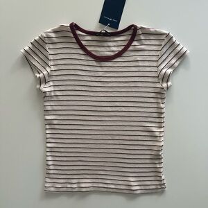 Brandy Melville Burgundy, Pink and Cream Striped Tee
